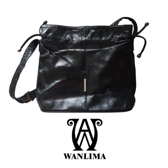 WANLIMA Black Real Leather Shoulder Bag - Picture 1 of 9